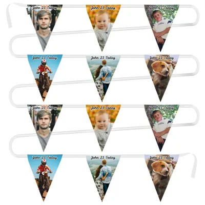 - 5 Metres with 12 Triangle Flags (28cm) Mock Suede Polyester Fabric (Personalised with Text)