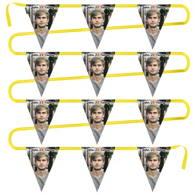 - 5 Metres with 12 Triangle Flags (28cm) Mock Suede Polyester Fabric (Personalised with Text)