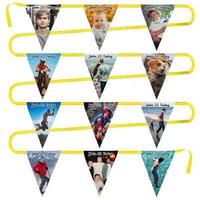 - 5 Metres with 12 Triangle Flags (28cm) Mock Suede Polyester Fabric (Personalised with Text)