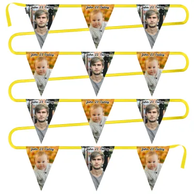 - 5 Metres with 12 Triangle Flags (28cm) Mock Suede Polyester Fabric (Personalised with Text)