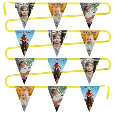 - 5 Metres with 12 Triangle Flags (28cm) Mock Suede Polyester Fabric (Personalised with Text)