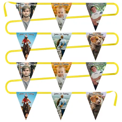 - 5 Metres with 12 Triangle Flags (28cm) Mock Suede Polyester Fabric (Personalised with Text)