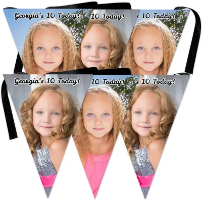 6 Flags (18cm x 13cm) per 150cm DIY Bunting 6 Flags (2 Photos) (Personalised with Text)