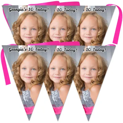 6 Flags (18cm x 13cm) per 150cm DIY Bunting 6 Flags (1 Photo) (Personalised with Text)