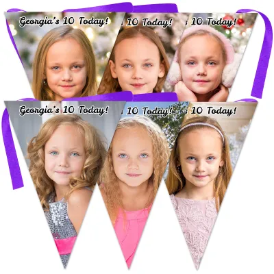 6 Flags (18cm x 13cm) per 150cm DIY Bunting 6 Flags (6 Photos) (Personalised with Text)