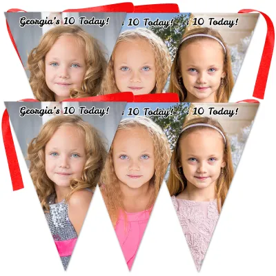 6 Flags (18cm x 13cm) per 150cm DIY Bunting 6 Flags (3 Photos) (Personalised with Text)