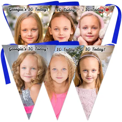 6 Flags (18cm x 13cm) per 150cm DIY Bunting 6 Flags (6 Photos) (Personalised with Text)