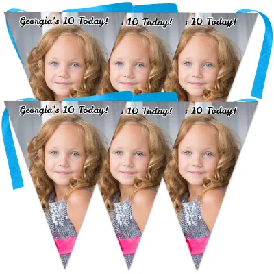 6 Flags (18cm x 13cm) per 150cm DIY Bunting 6 Flags (1 Photo) (Personalised with Text)