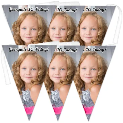 6 Flags (18cm x 13cm) per 150cm DIY Bunting 6 Flags (1 Photo) (Personalised with Text)