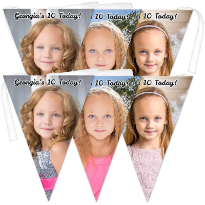 6 Flags (18cm x 13cm) per 150cm DIY Bunting 6 Flags (3 Photos) (Personalised with Text)