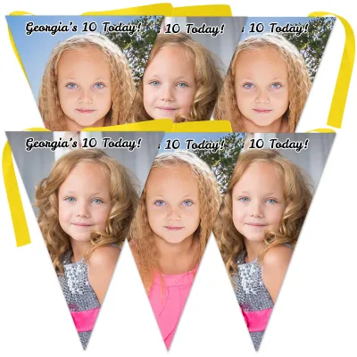 6 Flags (18cm x 13cm) per 150cm DIY Bunting 6 Flags (2 Photos) (Personalised with Text)