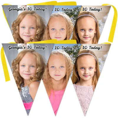 6 Flags (18cm x 13cm) per 150cm DIY Bunting 6 Flags (3 Photos) (Personalised with Text)