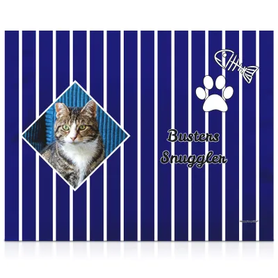 (55cm x 40cm) with Fish & Paw Theme Navy Blue Soft Velvet Polyester Fabric (Personalised with Text)