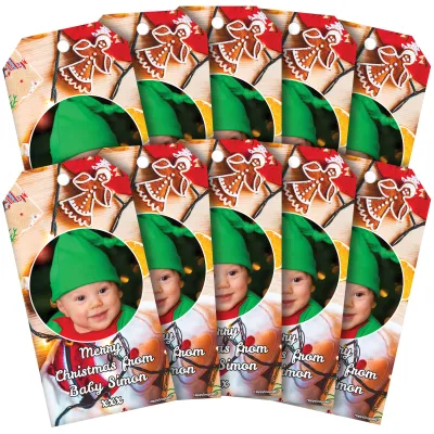 (Pack of 20) (Xmas Decorations) DIY (20 Tags / Same Photo) (Personalised with Text)