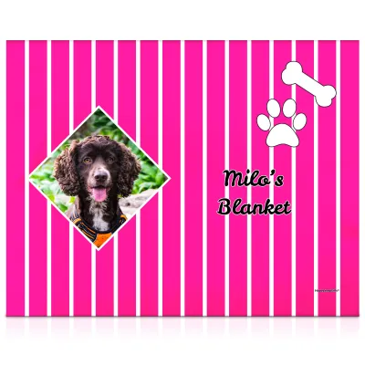 (75cm x 55cm) with Puppy Theme Hot Pink (Fuchsia) Soft Velvet Polyester Fabric (Personalised with Text)