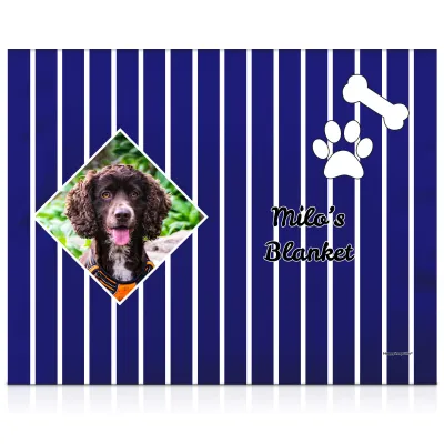 (75cm x 55cm) with Puppy Theme Navy Blue Soft Velvet Polyester Fabric (Personalised with Text)