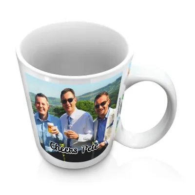 (10oz White) with 2 Photos Printed Front & Back (Personalised with Text)