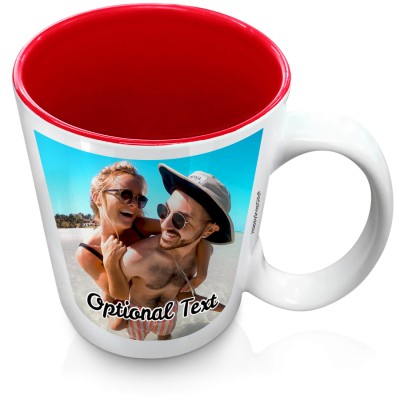 (XL 15oz Red) with 1 Wrapped Around Image (Personalised with Text) with 1 matching Square Coaster