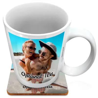 (XL 15oz White) with 1 Photo Printed Front & Back (Personalised with Text) with 1 matching Square Coaster