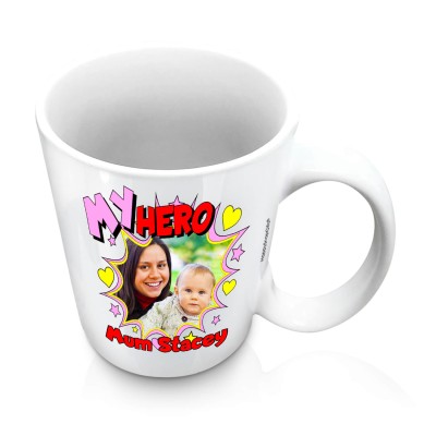 (10oz White) with Hearts & Stars Design (Personalised with Text)