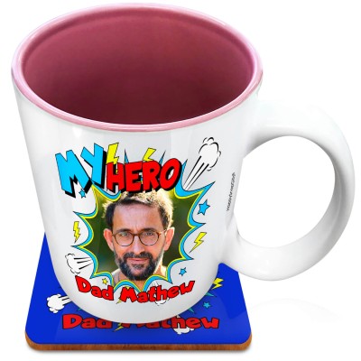 (XL 15oz Pink) with Thunder & Wind Design (Personalised with Text) with 1 matching Square Coaster