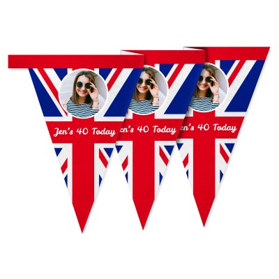 - 1 Metre with 8 Flags (20cm) Red, White and Blue (Classic) Mock Suede Polyester Fabric (Personalised with Text)