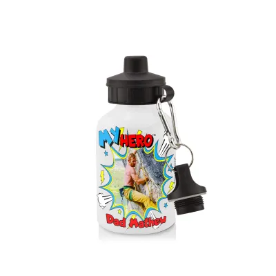 - White (400ml Mini) + Screw Cap with Thunder & Wind Design with 1 Photo Printed Front & Back (Personalised with Text)