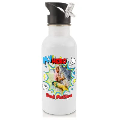 in White (600ml) with Drinking Straw with Thunder & Wind Design with 2 Photos Printed Front & Back (Personalised with Text)