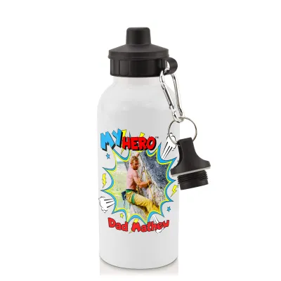 in White (600ml) with Screw Cap with Thunder & Wind Design with 1 Photo Printed Front & Back (Personalised with Text)