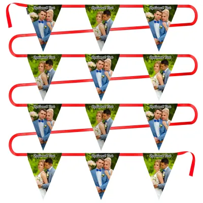 - 5 Metres with 12 Triangle Flags (28cm) Mock Suede Polyester Fabric (Personalised with Text)