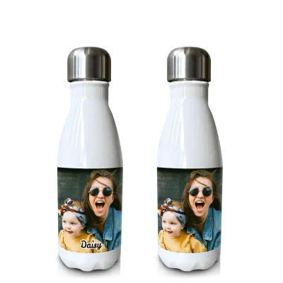 - Single Walled (White Aluminium 500ml) with 1 Photo Printed Front & Back (Personalised with Text)