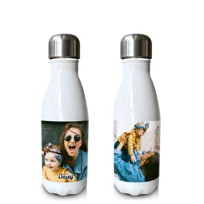 - Single Walled (White Aluminium 500ml) with 2 Photos Printed Front & Back (Personalised with Text)