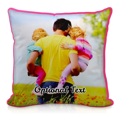 (40cm Square) - Hot Pink Cotton Fabric with Removable Cover (Zip) (Personalised with Text)
