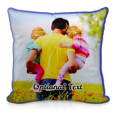 (40cm Square) - Royal Blue Cotton Fabric with Removable Cover (Zip) (Personalised with Text)
