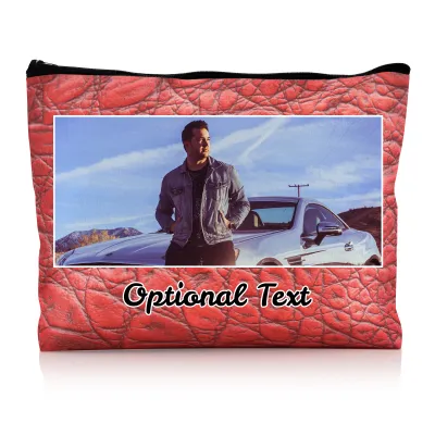 - Large - Crocodile Leather Design Red Water Resistant Polyester Rip-Stop Fabric (Personalised with Text)