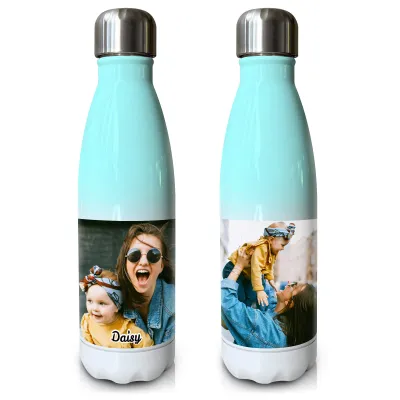 - Double Walled (Mint Green Stainless Steel 500ml) with 2 Photos Printed Front & Back (Personalised with Text)