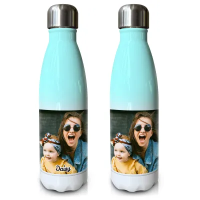 - Double Walled (Mint Green Stainless Steel 500ml) with 1 Photo Printed Front & Back (Personalised with Text)