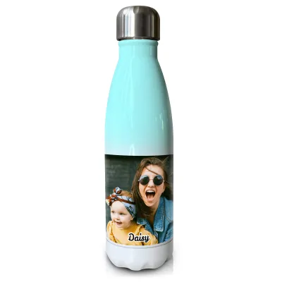 - Double Walled (Mint Green Stainless Steel 500ml) with 1 Wrapped Around Image (Personalised with Text)