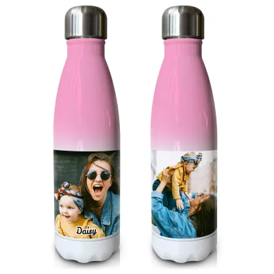- Double Walled (Pink Stainless Steel 500ml) with 2 Photos Printed Front & Back (Personalised with Text)