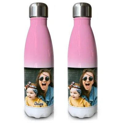 - Double Walled (Pink Stainless Steel 500ml) with 1 Photo Printed Front & Back (Personalised with Text)