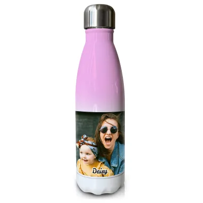 - Double Walled (Purple Stainless Steel 500ml) with 1 Wrapped Around Image (Personalised with Text)