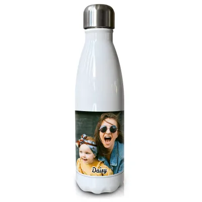 - Double Walled (White Stainless Steel 500ml) with 1 Wrapped Around Image (Personalised with Text)