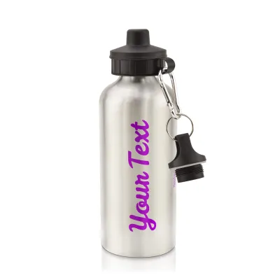 in Silver (600ml) with Screw Cap Purple (Personalised with Text)