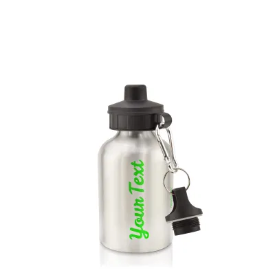- Silver (400ml Mini) + Screw Cap Bright Green (Personalised with Text)