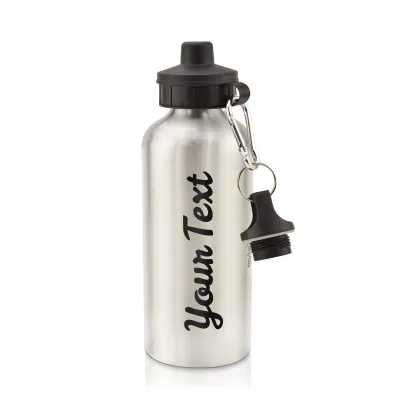 in Silver (600ml) with Screw Cap Black (Personalised with Text)