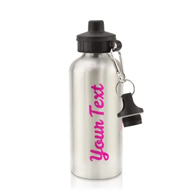 in Silver (600ml) with Screw Cap Hot Pink (Fuchsia) (Personalised with Text)