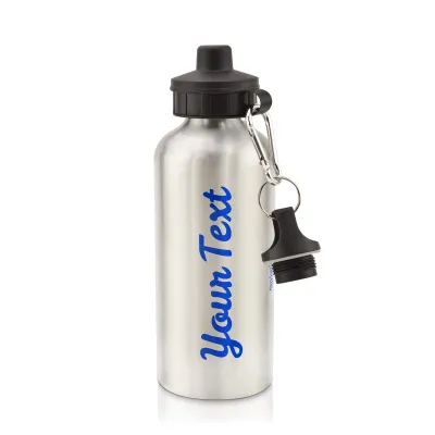 in Silver (600ml) with Screw Cap Royal Blue (Personalised with Text)