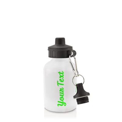 - White (400ml Mini) + Screw Cap Bright Green (Personalised with Text)