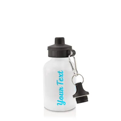- White (400ml Mini) + Screw Cap Sky Blue (Personalised with Text)