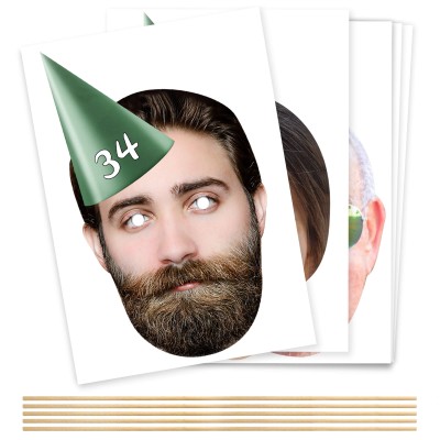 (Pack of 5) (Green) DIY + Sticks (5 Different Faces) (Personalised with Text)